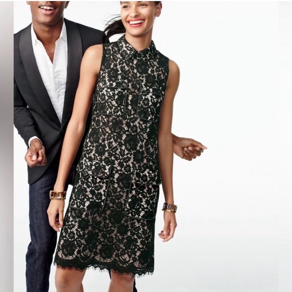 J. Crew Black floral collar  Lace Mini Dress formal/wedding